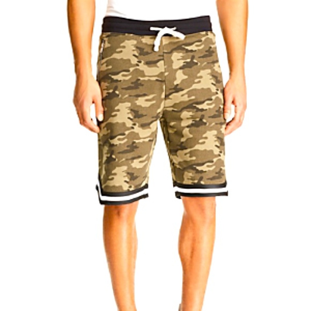 PACIFIC & PARK Terry Fleece BBall Shorts; Camo, S